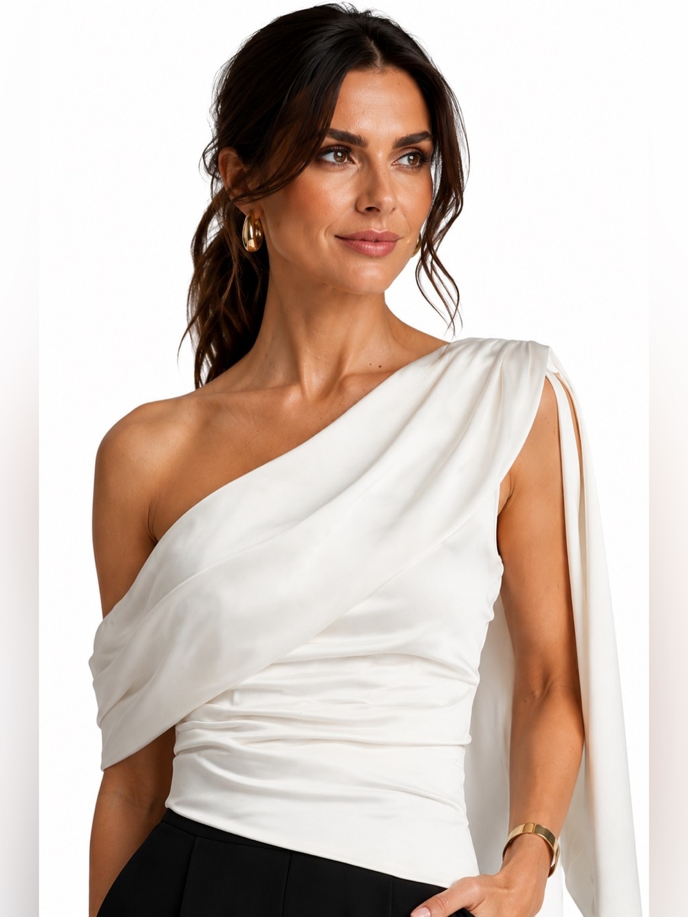 ZAC POSEN One-Shoulder Draped Jumpsuit Ivory/Black Size 10 NWT $595 - Picture 2 of 10